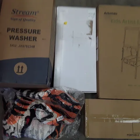 PALLET TO CONTAIN AN ASSORTMENT OF HOUSEHOLD ITEMS TO INCLUDE SHOWER MIXER, PORTABLE WARDROBE, KIDSCARTIST EASEL AND A PRESSURE WASHER ECT