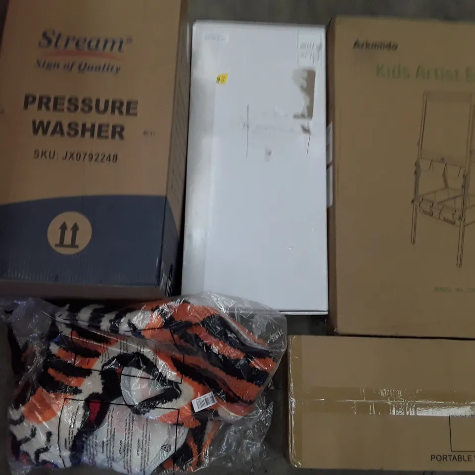 PALLET TO CONTAIN AN ASSORTMENT OF HOUSEHOLD ITEMS TO INCLUDE SHOWER MIXER, PORTABLE WARDROBE, KIDSCARTIST EASEL AND A PRESSURE WASHER ECT