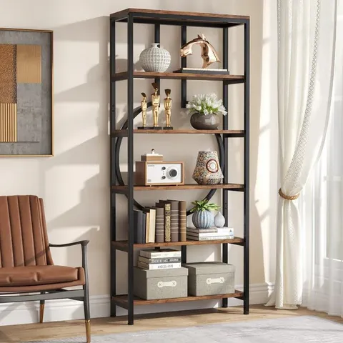 BOXED 6-TIER BOOKSHELF, 70.9" INDUSTRIAL BOOKCASE DISPLAY SHELF