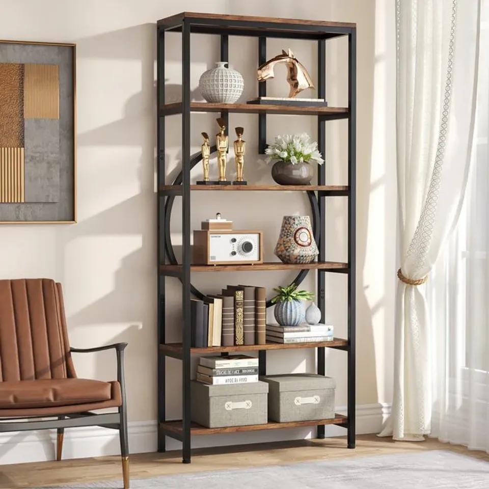 BOXED 6-TIER BOOKSHELF, 70.9" INDUSTRIAL BOOKCASE DISPLAY SHELF