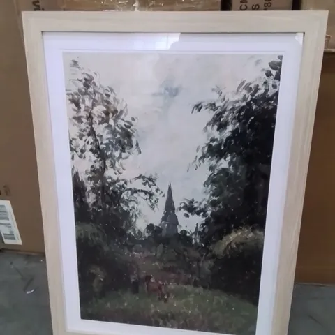 BOXED STEEPLE OF BAZINCOURT PICTURE FRAME PAINTING PRINT