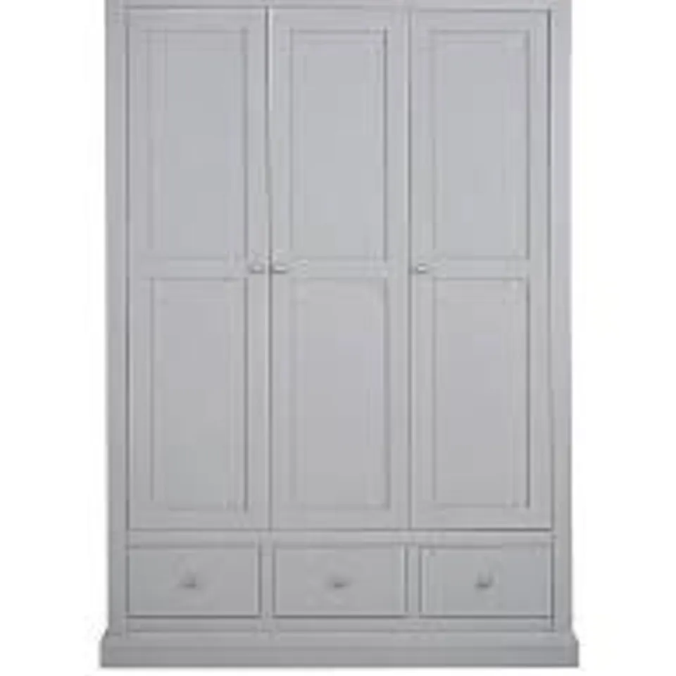 BOXED GRADE 1 HANNA GREY/OAK-EFFECT 3-DOOR 3-DRAWER WARDROBE (3 OF 3 BOXES)