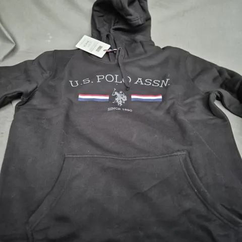 US POLO ASSN BLACK HOODIE - UK LARGE