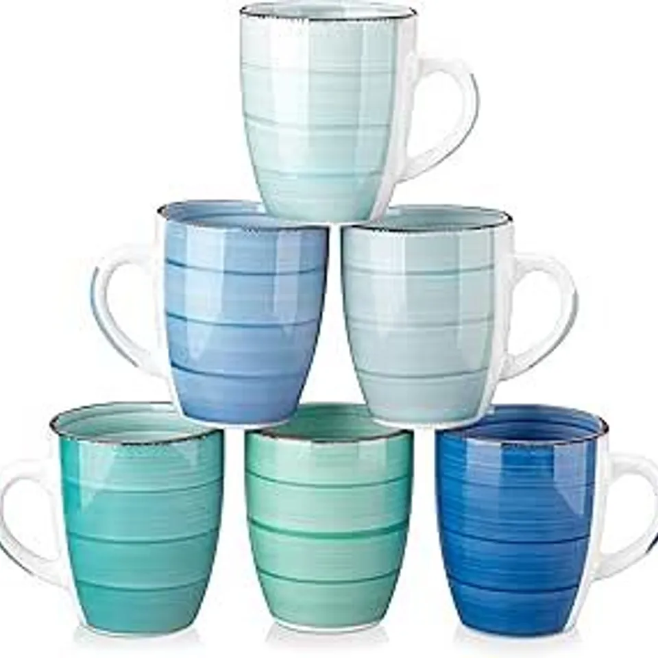 BOXED VANCASSO BONITA 360ML MUG SET OF 6, STONEWARE COFFEE CUP AND MUG COOL COLOUR