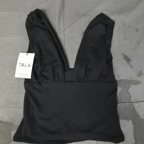 T/ALA 365 RUCHED DEEP PLUNGE TOP IN SHADOW BLACK SIZE SMALL