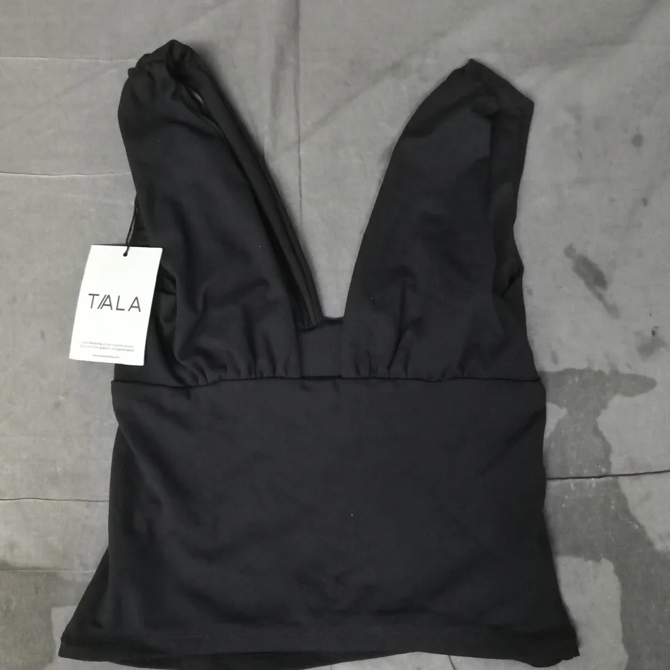 T/ALA 365 RUCHED DEEP PLUNGE TOP IN SHADOW BLACK SIZE SMALL