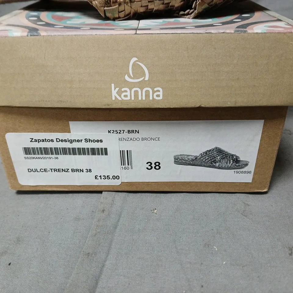 KANNA WOMEN'S WOVEN METALLIC BRONZE SANDALS – UK 5 (EU 38) – MADE IN SPAIN