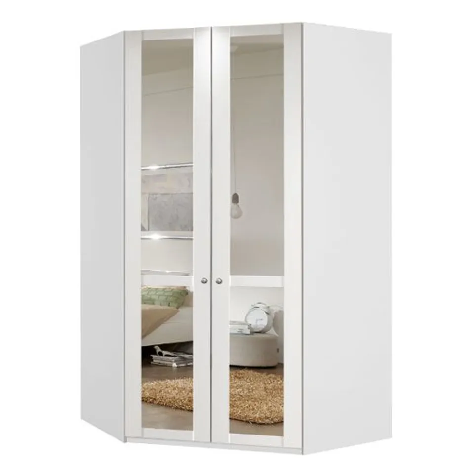 BRAND NEW BOXED NEW TORK TALL MIRRORED CORNER WARDROBE IN WHITE (6 BOXES)