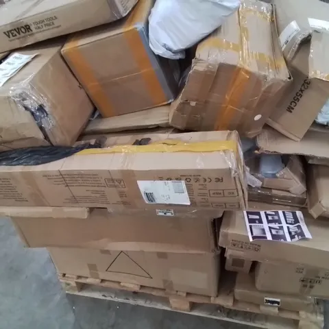 PALLET CONTAINING VARIOUS ASSORTED HOUSEHOLD CUSTOMER RETURNS TO INCLUDE: WALL HUNG CABINET, PET BED, PARASOL AND LOTS MORE UNMARKED BOXED ITEMS