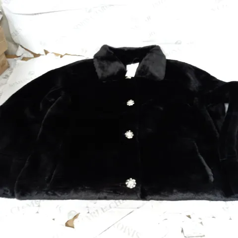 WALLIS BLACK UK 12 FUR BUTTON UP COAT