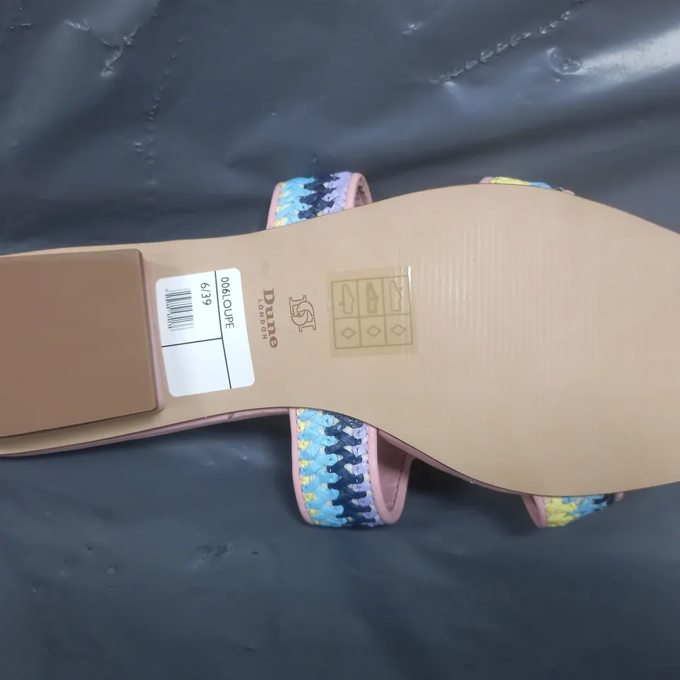 PAIR OF DUNE LONDON SLIDE SANDALS IN PINK/MULTICOLOUR SIZE 6