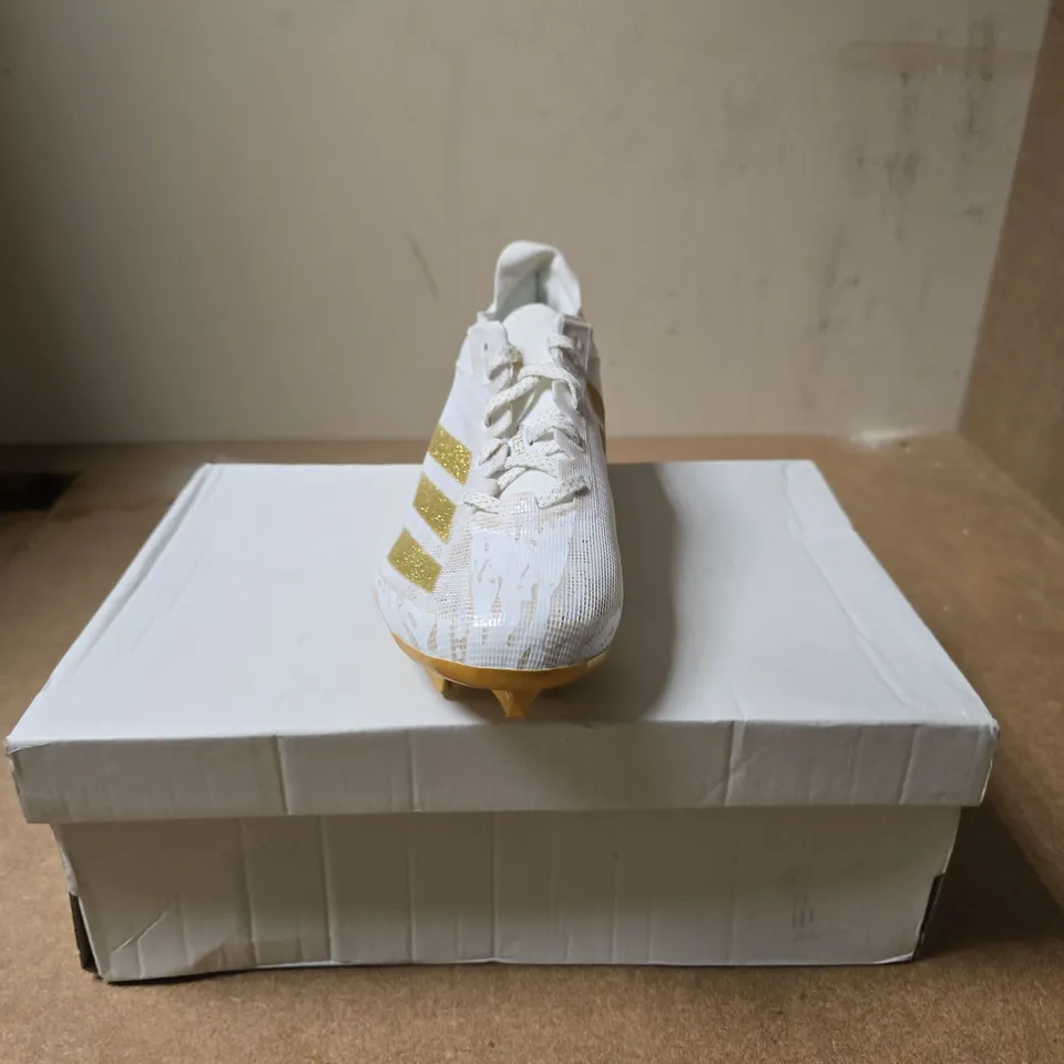 ADIDAS ADIZERO ELECTRIC AMERICAN FOOTBALL BOOTS – WHITE WITH GOLD ACCENTS, UK 5.5