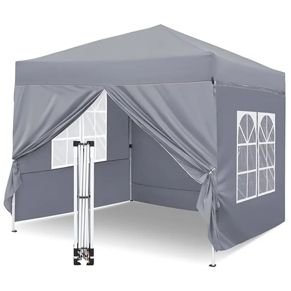 2.5 X 2.5M POP UP GAZEBO WITH 3-PIECE SIDE PANELS IN GREY - COLLECTION ONLY