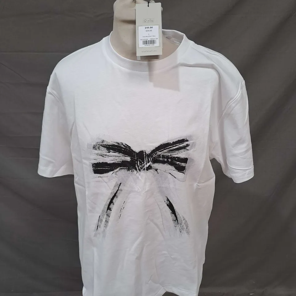 MINT VELVET BOW PRINT TSHIRT IN IVORY SIZE L
