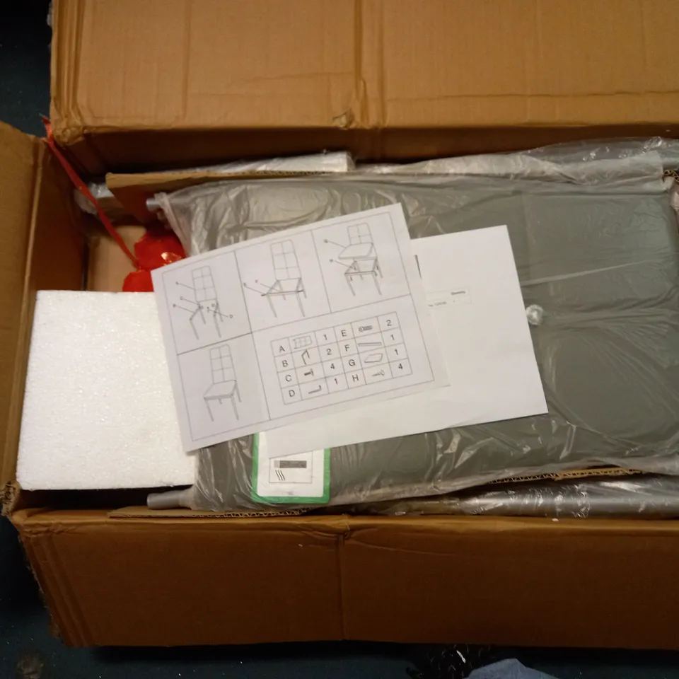 BOXED GLASS DINING TABLE WITH 4 FAUX LEATHER CHAIR SET (GREY, 120CM)