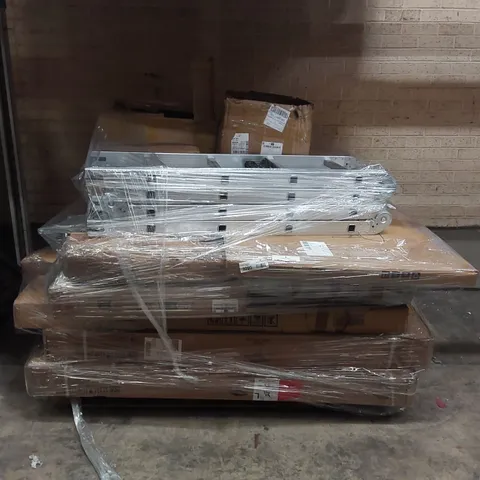 PALLET CONTAINING APPROXIMATELY 20 ASSORTED HOUSEHOLD PRODUCTS INCLUDING ALUMINIUM LADDERS, FOLDING TABLE, UMBRELLA BASES, LEAN TOO ETC.