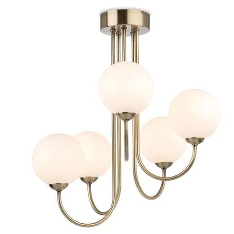 BOXED FIRSTLIGHT LYNDON 5 FLUSH-FINISHED BALLS ANTIQUE BRASS WITH OPAL WHITE GLASS