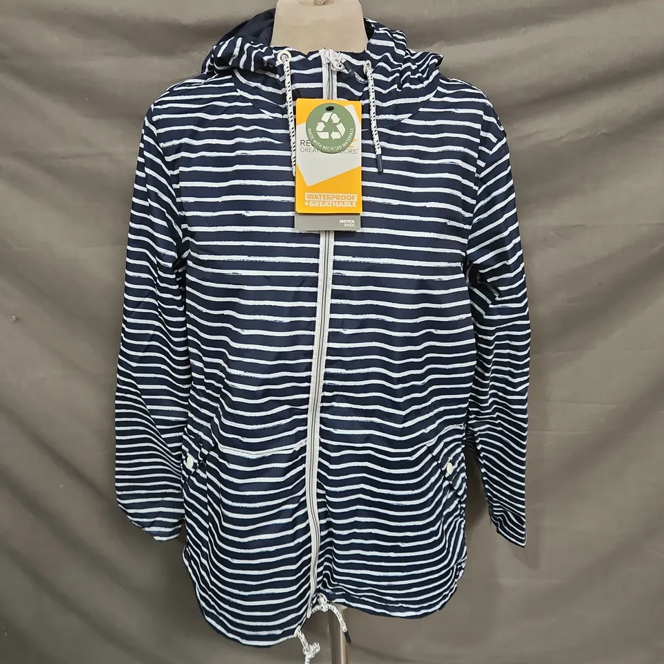 REGATTA BAYLETTA 2 WATERPROOF JACKET IN NAVY/WHITE STRIPE SIZE 14