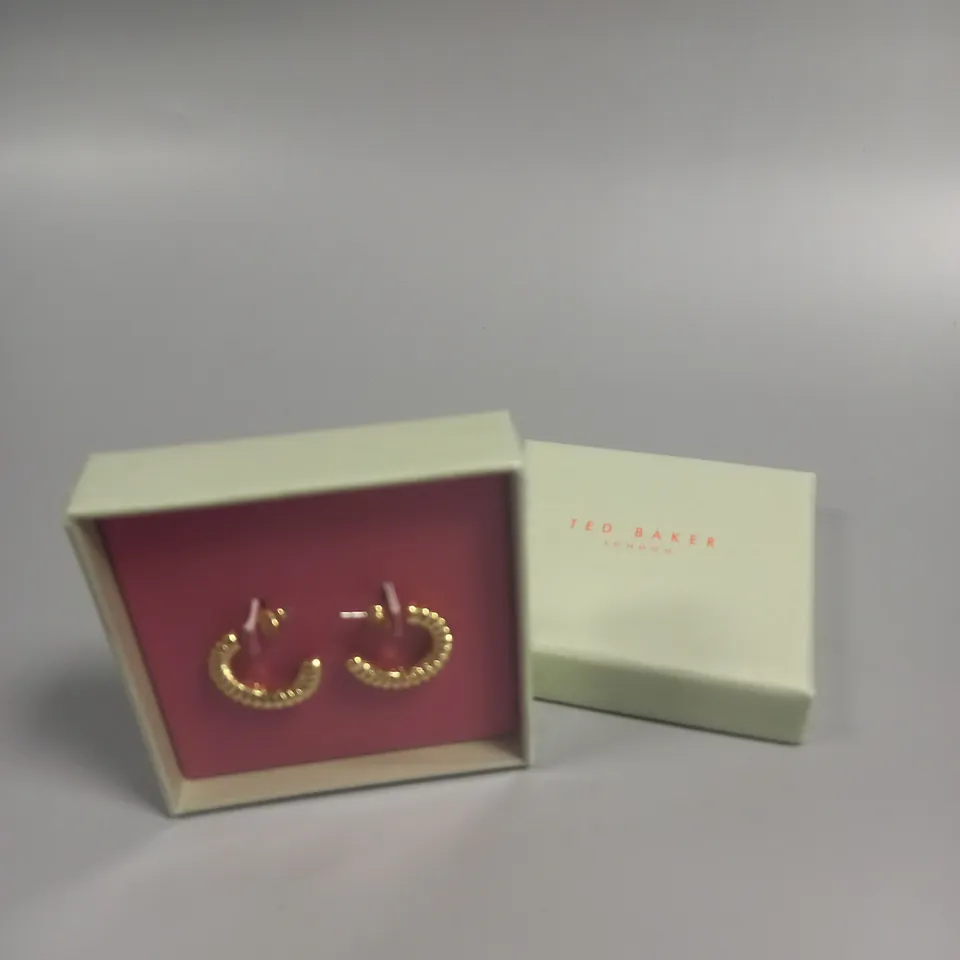 BOXED TED BAKER GOLD TONE TWIST HOOP EARRINGS 