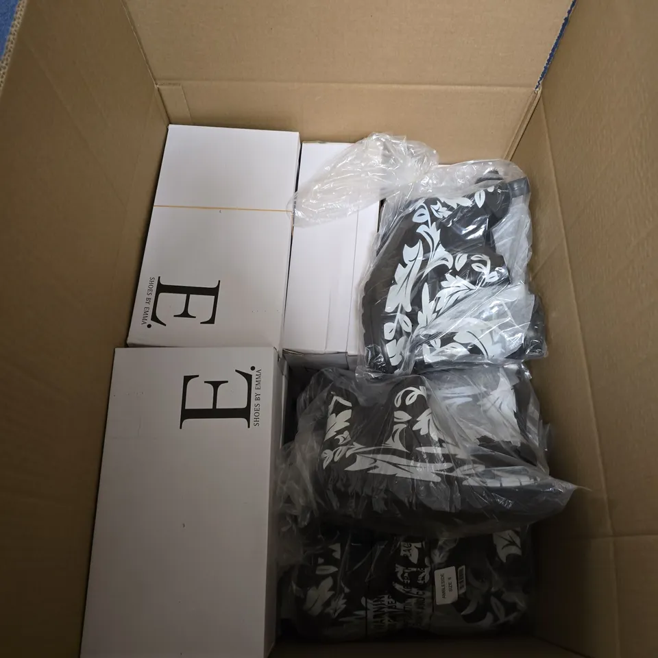 BOX OF APPROXIMATELY 18 ASSORTED PAIRS OF SHOES IN VARIOUS STLYLES , COLOURS AND SIZES