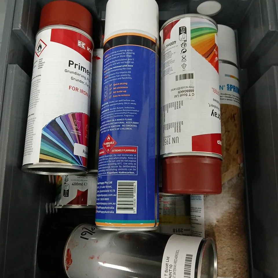 APPROXIMATELY 10 ASSORTED AEROSOL ITEMS TO INCLUDE SPRAY PAINT, SCULPTING SPRAY, PRIMER SPRAY ETC - COLLECTION ONLY