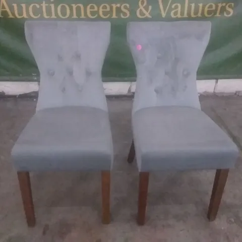SET OF 2 NEW KENSINGTON GREY VELVET BUTTON BACK DINING CHAIR (DARK LEG)