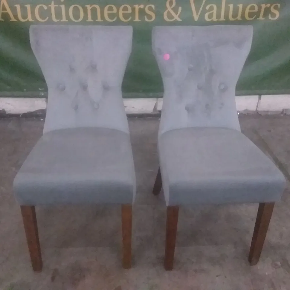 SET OF 2 NEW KENSINGTON GREY VELVET BUTTON BACK DINING CHAIR (DARK LEG)