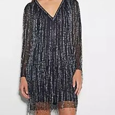 MONSOON SYLVIA SHORT EMBELLISHED FRINGE DRESS BLACK SIZE 14