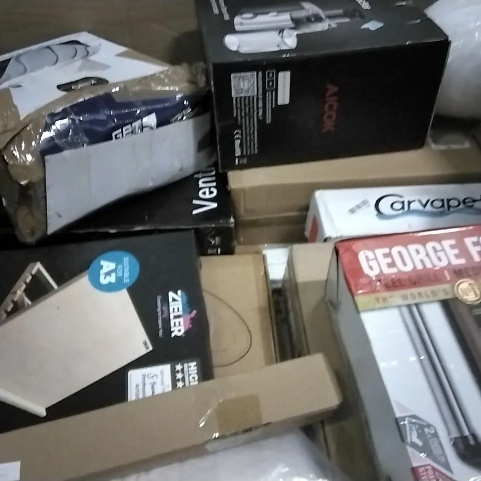 PALLET OF ASSORTED ITEMS INCLUDING OMMO AIR FRYER, KICHOT STAND MIXER, KITCHEN FAUCET, ACCSTORE FABRIC WARDROBE, GEORGE FOREMAN GRILL, AICOK JUICE EXTRACTOR