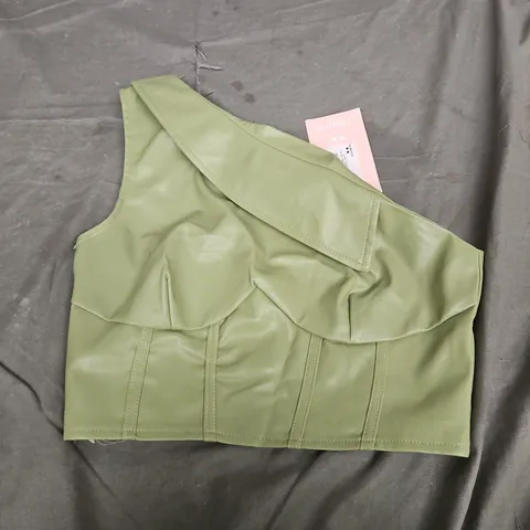 Missy Empire Ramona Green Fold-Over Corset Detail Faux Leather Top – UK Size 8