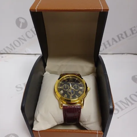 MENS LA BANUS WATCH β GOLD COLOUR CASE β LEATHER STRAP