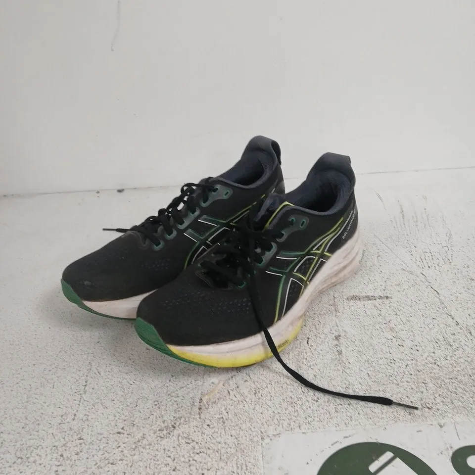 ASICS RUNNING SHOES – BLACK WITH GREEN/YELLOW ACCENTS, MEN'S, SIZE 9