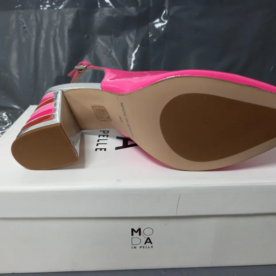 BOXED MODA IN PELLE DINELLA PINK METALLIC LEATHER HIGH HEELS - SIZE 7