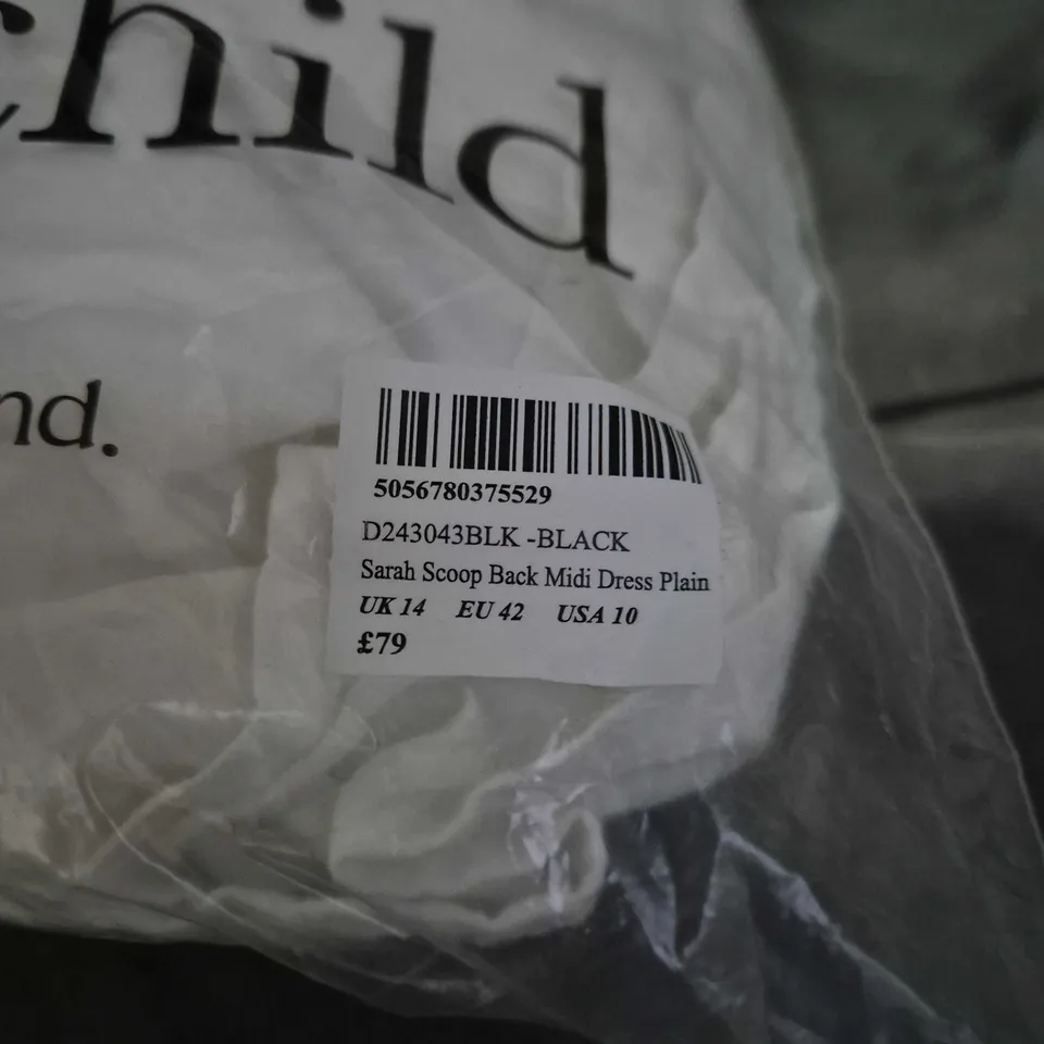 NOBODYS CHILD SARAH SCOOP BACK MIDI DRESS PLAIN, UK14. BAGGED