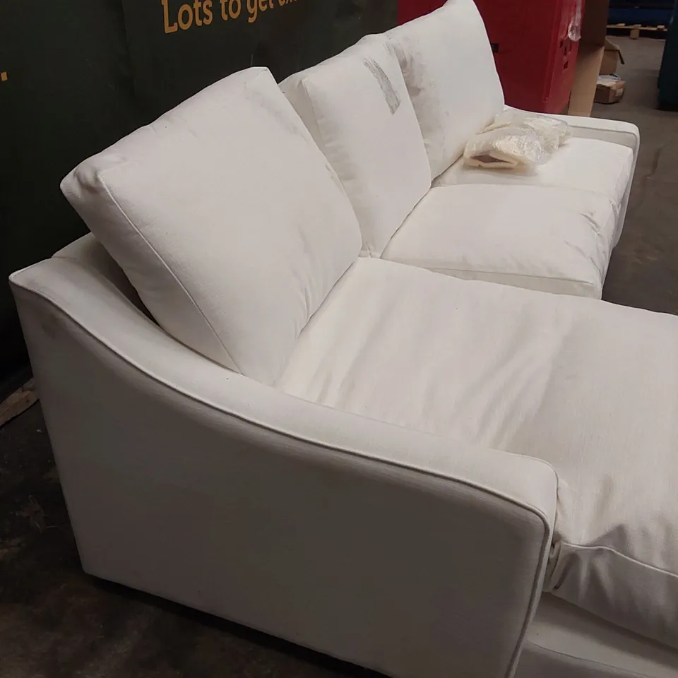 QUALITY DESIGNER CREAM FABRIC UPHOLSTERED CORNER CHAISE SOFA