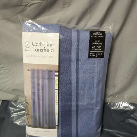 CATHERINE LANSFIELD MELVILLE LINED EYELET CURTAINS BLUE 46 X 54"