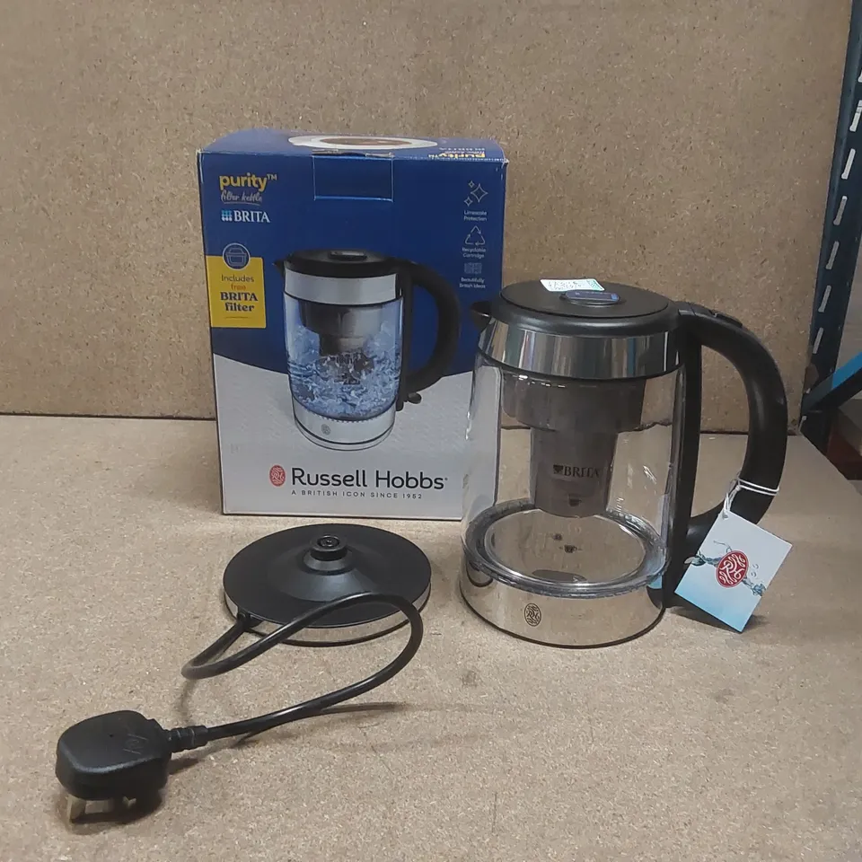 BOXED RUSSELL HOBBS 20760-10 1-LITER, 3000W KETTLE FEATURING AN INTEGRATED BRITA WATER FILTER SYSTEM 