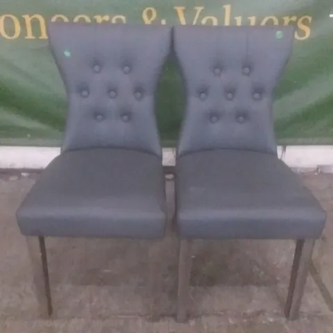 SET OF 2 NEW BEWLEY DARK GREY LEATHER BUTTON BACK DINING CHAIR (GREY OAK LEG)