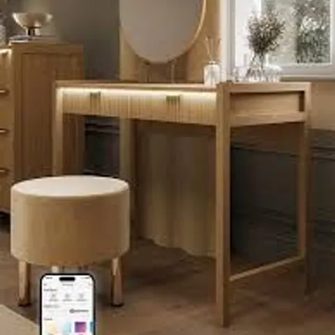 BOXED XR LIVING DAKOTA DRESSING TABLE WITH APP CONTROL LIGHTS - OAK (1 BOX)