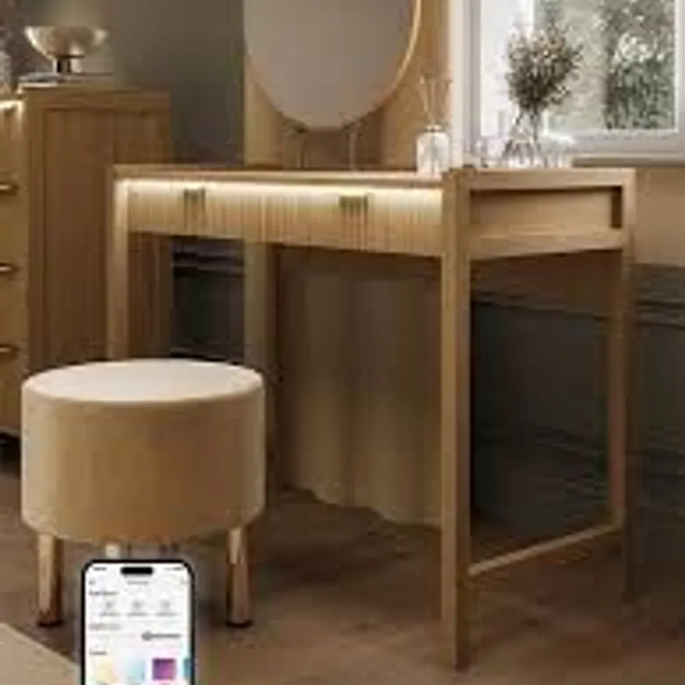 BOXED XR LIVING DAKOTA DRESSING TABLE WITH APP CONTROL LIGHTS - OAK (1 BOX)