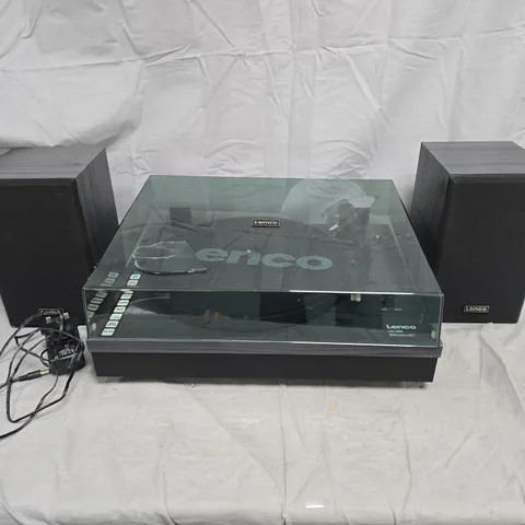 LENCO LS-300 BLUETOOTH TURNTABLE WITH TWO EXTERNAL SPEAKERS – WOODGRAIN FINISH