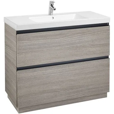 BRAND NEW BOXED LANDER 1000MM VANITY UNIT WITH 2 DRAWERS - TEXTURED CITY OAK