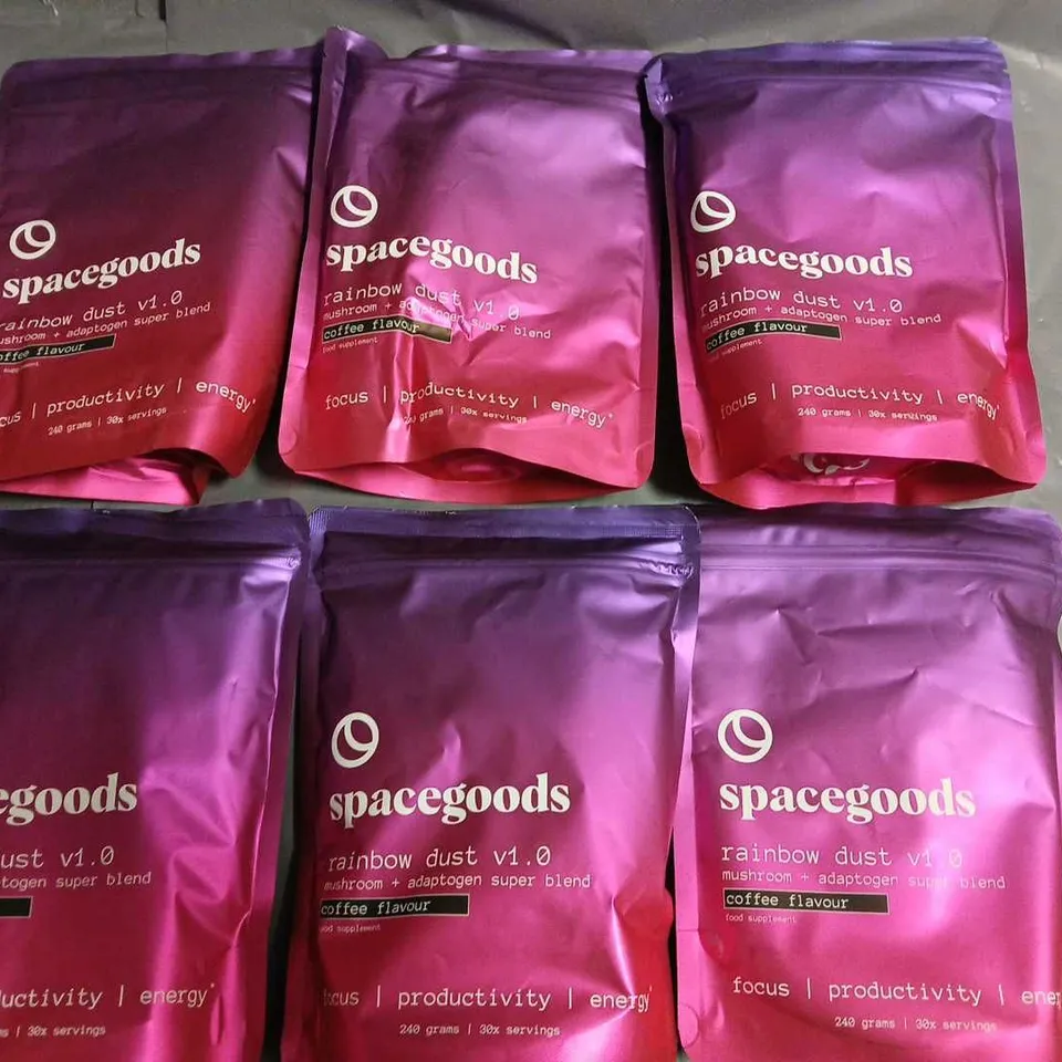 LOT OF 6 240G SPACEGOODS RAINBOW DUST V1.0 MUSHROOM + ADAPTOGEN SUPER BLEND COFFEE FLAVOUR