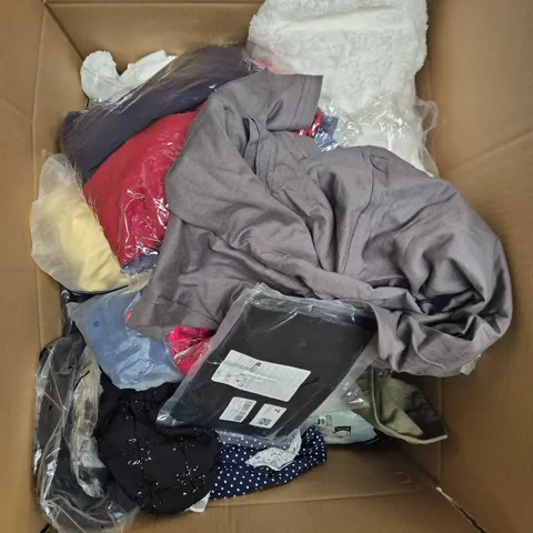 BOX OF APPROXIMATELY 25 ASSORTED CLOTHING TO INCLUDE: H&M FLORAL DRESS