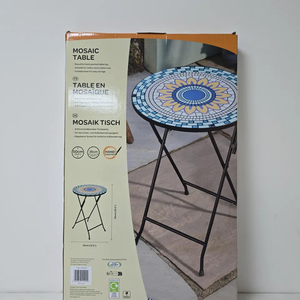 MOSAIC TABLE – GARDEN FURNITURE WITH MOSAIC TOP, BOXED