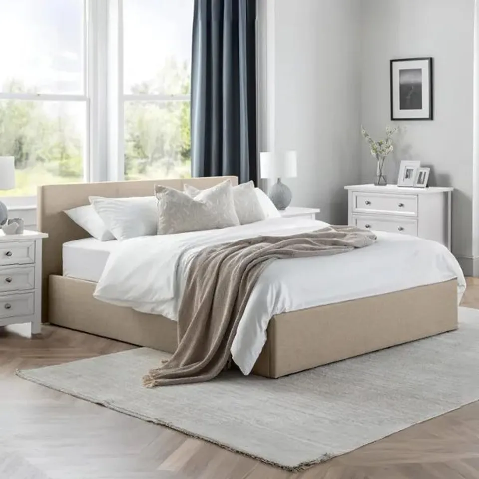 BOXED JULIAN BOWEN RIALTO STORAGE BED 150cm - OATMEAL (2 BOXES)