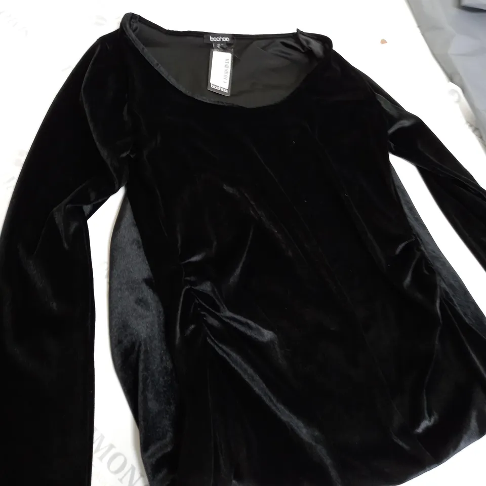 WOMENS MATERNITY SCOOP NECK VELVET DRESS IN BLACK - SIZE 12