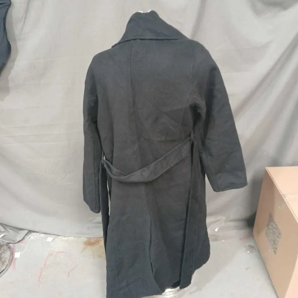 MNG BLACK WOOL-BLEND LONG COAT WITH BELT – WOMEN'S USA SIZE XS