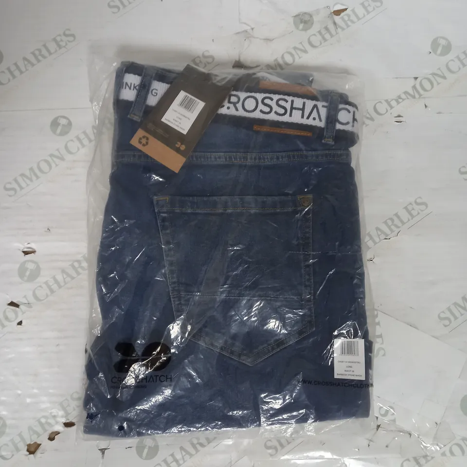 CROSSHATCH LONG SLIM FIT JEANS IN BARBECK STONE WASH SIZE 38W