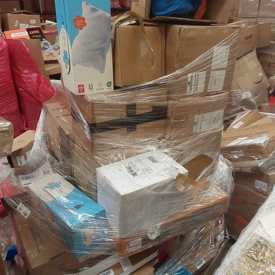 PALLET CONTAINING VARIOUS ASSORTED BOXED ITEMS TO INCLUDE,  CLOUD PILLO'S, ELECTRIC BUFFER,  CAR PARTS, CORDLESS VACUUM CLEANER AND LOTS MORE UNMARKED BOXED ITEMS 